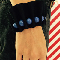 Blue Resin Beads Black Felt Stretch Bracelet BL0903 - Thumbnail 4
