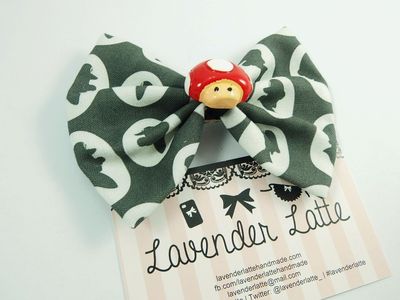 SALE! Super Gamer Bros Cameo Fabric Hair Bow with Cute Mushroom Centre