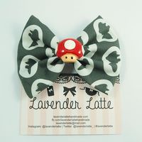 SALE! Super Gamer Bros Cameo Fabric Hair Bow with Cute Mushroom Centre - Thumbnail 2