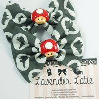 SALE! Super Gamer Bros Cameo Fabric Hair Bow with Cute Mushroom Centre - Thumbnail 3
