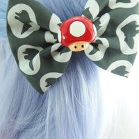 SALE! Super Gamer Bros Cameo Fabric Hair Bow with Cute Mushroom Centre - Thumbnail 4