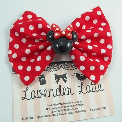 Minnie inspired red and white dot fabric hair bow with deco centre - Thumbnail 3