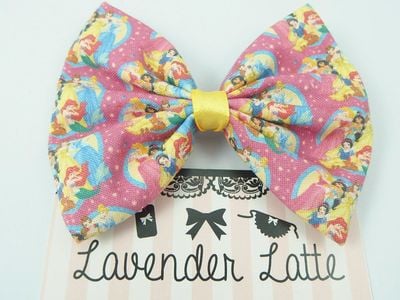 Pink Princesses Fabric Hair Bow - Jasmine Belle Ariel Snow White Cinderella     