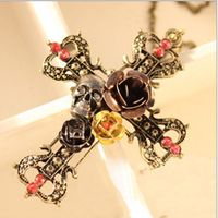 Floral Skull Cross Pendant Chain - Thumbnail 1