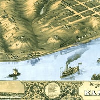 Kansas City, Missouri in 1869 - Bird's Eye View Map, Aerial Map, Panorama, Vintage Map, Antique, Reproduction, Giclée, Fine Art, History - Thumbnail 1