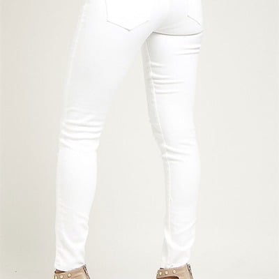 White pants with zipper accents