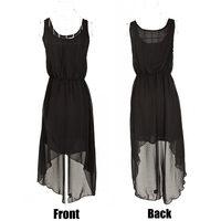 Sexy Chiffon Sleeveless Asymmetric Dress In Black / Leopard Print - Thumbnail 1