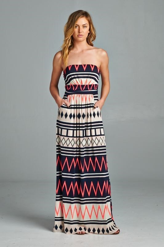 Navy/Pink Chevron Maxi