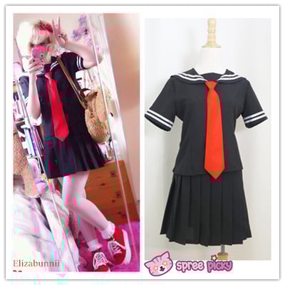 [set] sailor collar school black uniform suit with red tie sp140987