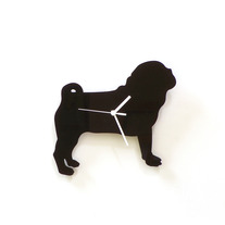 Pug dog - black acrylic wall clock, a piece of wall art, animal clock, gift for pet lovers, silhouette clock