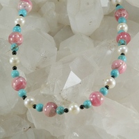 Rhodocrosite, Turquoise, Pearl and Onyx Necklace - Thumbnail 1