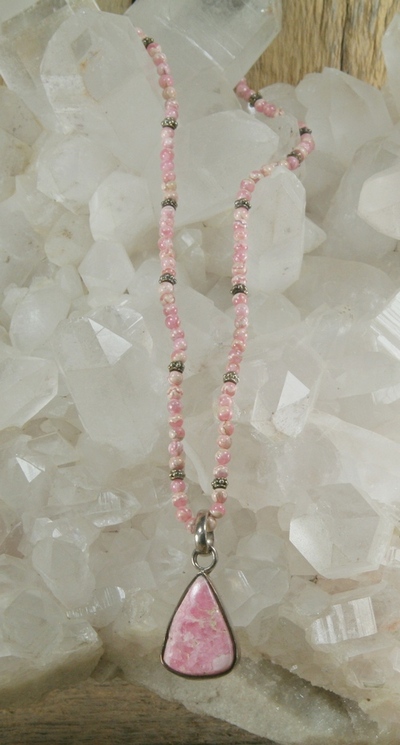Rhodochrosite Necklace with Rhodochrosite Pendant
