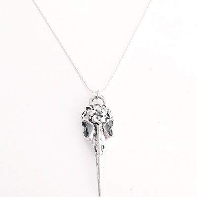 Raven skull long chain pendant