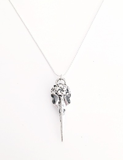 Raven Skull Long Chain Pendant