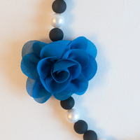 Japanese Cotton Pearls Blue Silk Flower Necklace Nl0905 - Thumbnail 3