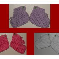 3 Color Square Crochet Blanket & 3 Croceht Baby Booties  - Thumbnail 1