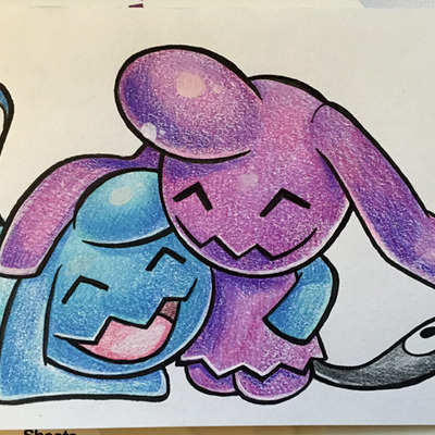 4x6" original art pokemon card // two wynaut pokemon (one shiny)