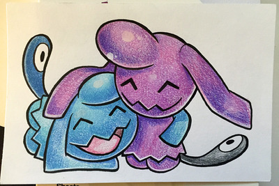 4X6" Original Art Pokemon Card // Two Wynaut Pokemon (one shiny)