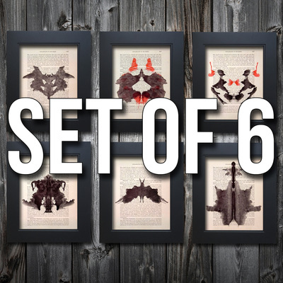 All 6 rorschach inkblot tests art print on upcycled 1903 medical textbook pages #0022