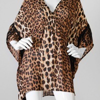 Leopard Print Kimono Dress Coverup - Thumbnail 1