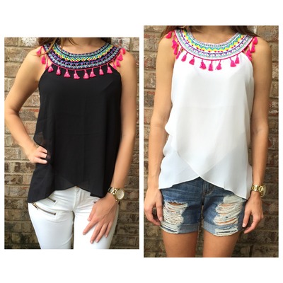 Embroidered Tassel Top