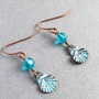 Antiqued Copper Aqua Shell Earrings, aqua earrings, shell earrings, copper earrings, beach earrings, ocean inspired, blue earrings-1
