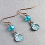 Antiqued Copper Aqua Shell Earrings, aqua earrings, shell earrings, copper earrings, beach earrings, ocean inspired, blue earrings-3