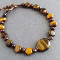 Tigereye Bracelet, antique copper, gemstone bracelet, warm tones bracelet, toggle clasp