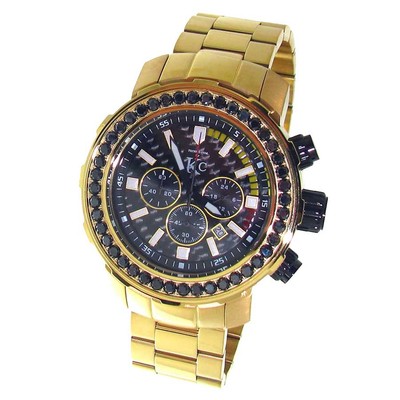 Men's kc 4.50ct black diamonds yellow gold tone wrist watch