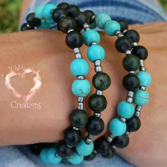 Wrap Bracelet Green Serpentine and Turquoise Magnesite