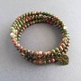 Unakite Memory Wire Bracelet, leaf charm, green bracelet, gemstone bracelet, wrap bracelet, charm bracelet-3