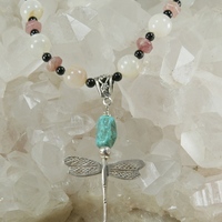 Moonstone, Onyx, Ruby Quartz and Turquoise with Dragfly Pendant - Thumbnail 1