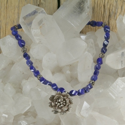 Lapis (a grade) necklace with hill tribe flower