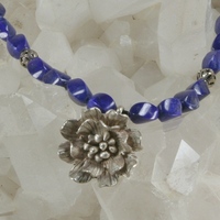 Lapis (A grade) Necklace with Hill Tribe Flower - Thumbnail 1