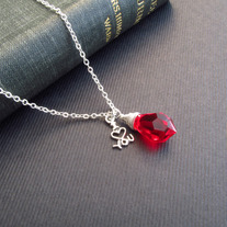 Red Crystal Teardrop Pendant Necklace, sterling silver, red necklace, pendant necklace, teardrop necklace