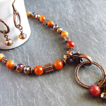 Red Marbled Agate Necklace Set, gemstone necklace, necklace and earrings, orange necklace, colorful necklace