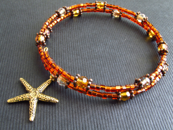 Starfish Memory Wire Bracelet, topaz bracelet, wrap bracelet, beach bracelet, charm bracelet