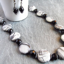 Spider Lace Jasper Necklace Set, gemstone necklace, black and grey, monochromatic necklace