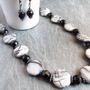Spider Lace Jasper Necklace Set, gemstone necklace, black and grey, monochromatic necklace-1
