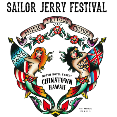 Sailor jerry festival mermaids t-shirt or tanktop // traditional cut (full-color on white or black)