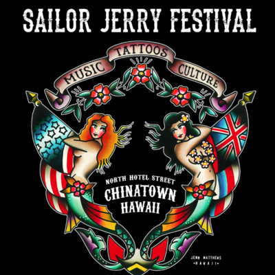 Sailor jerry festival mermaids t-shirt or tanktop // traditional cut (full-color on white or black)
