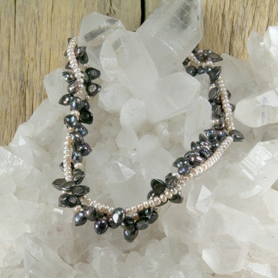 Peacock and pink pearl necklace