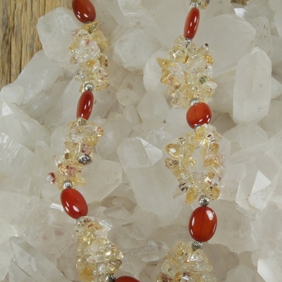 Citrine chips and carnelian necklace