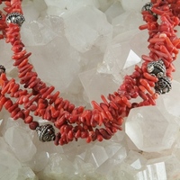 4 Strand, Red Coral Necklace - Thumbnail 1