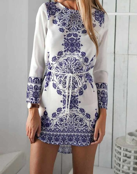 White Navy Visaya Boho Short Dress