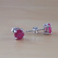 925 Ruby ( Lab Created) Stud Earrings/4mm Ruby Stud Earrings/Ruby Jewellery/Ruby Jewelery/Ruby Jewelry/July Birthstone/Silver Ruby Earrings - Thumbnail 1