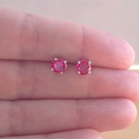 925 Ruby ( Lab Created) Stud Earrings/4mm Ruby Stud Earrings/Ruby Jewellery/Ruby Jewelery/Ruby Jewelry/July Birthstone/Silver Ruby Earrings - Thumbnail 3