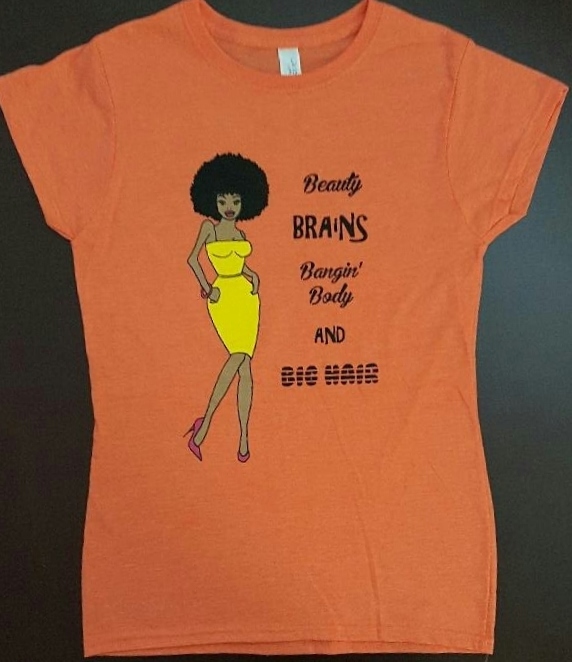 Heather Orange Beauty and Brains T-shirt