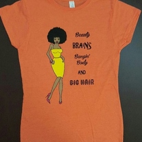 Heather Orange Beauty and Brains T-shirt