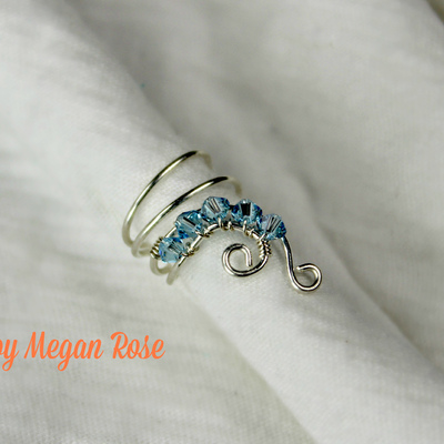 Ear cuff with aquamarine swarovski crystal 